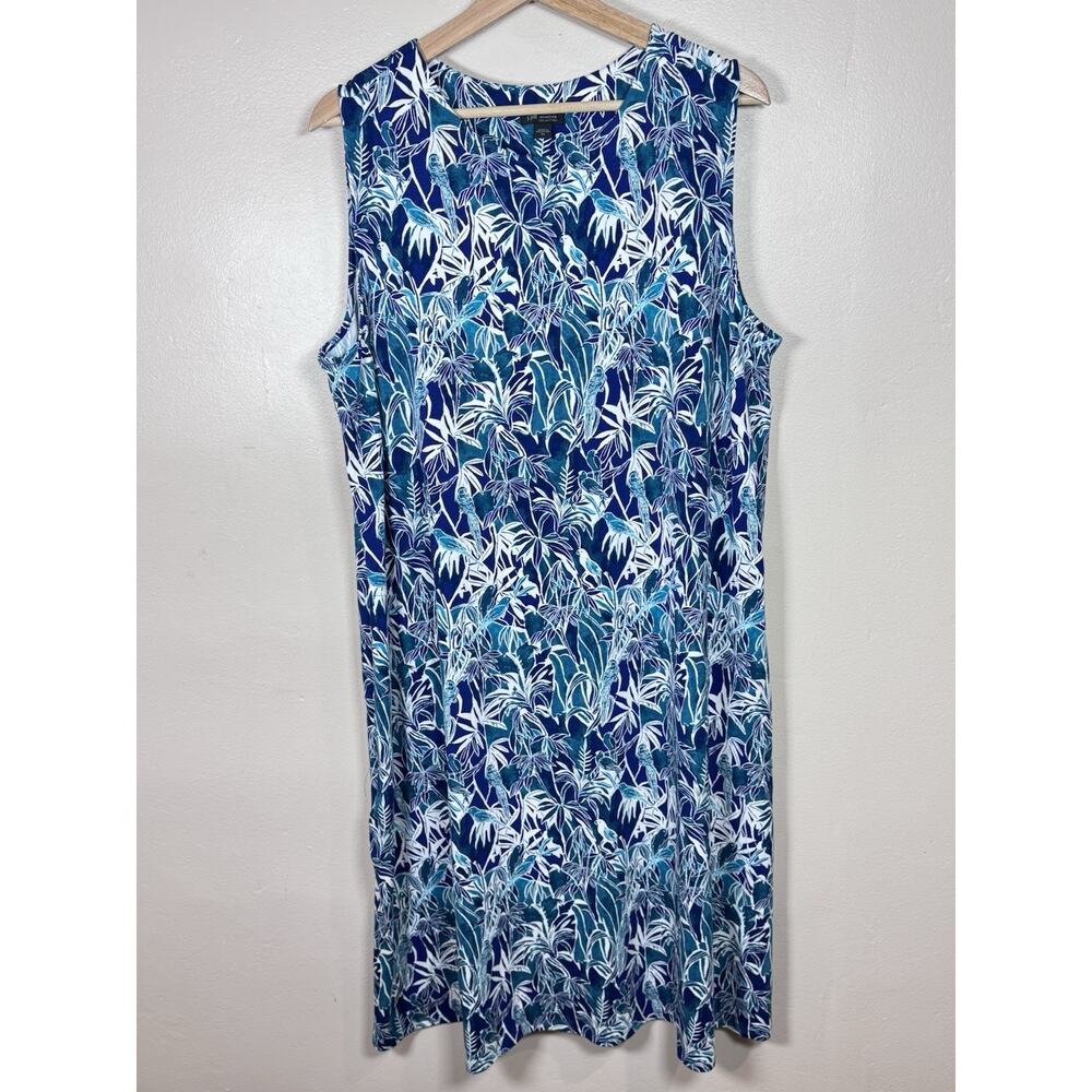 J. Jill Womens Dress Tropical Print Hawaii Beach Blue XL Stretch Coastal - Picture 2 of 12